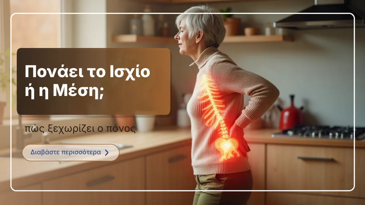 Γυναίκα στην κουζίνα κρατά τη μέση της, με επισήμανση της σπονδυλικής στήλης και της λεκάνης